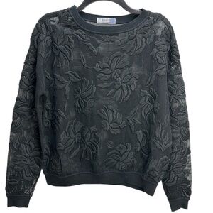 Bailey/44 Black Open Knit Floral Embroidered Top XS‎ Oversized Mesh Goth